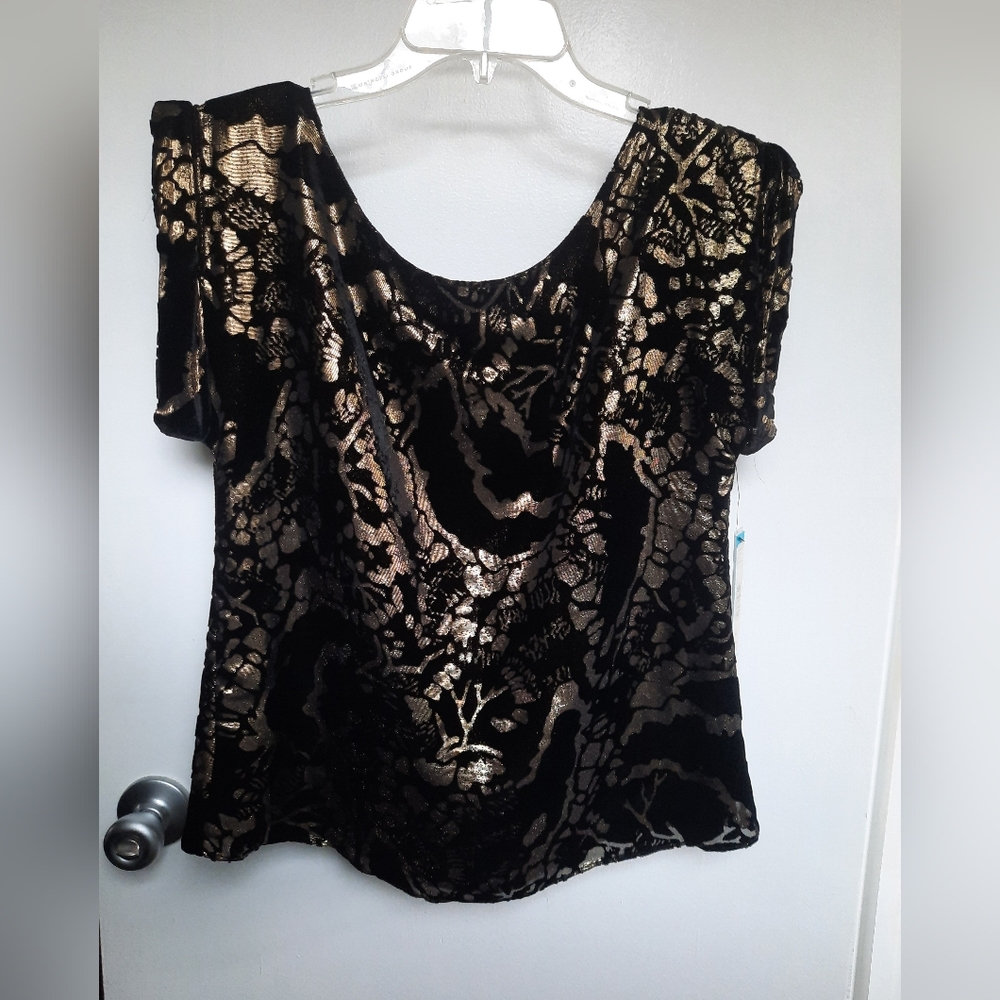 Alice + Olivia Velvet Metallic Foil Burnout Blouse size M